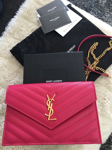 ysl envelope chain wallet pink|YSL wallet on chain bag.